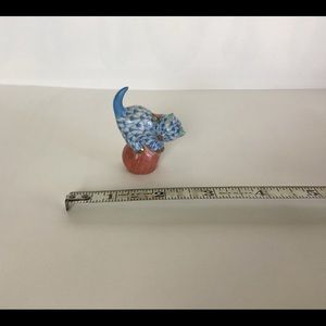 Herend Hungarian porcelain figurine, blue fishnet cat with ball of yarn